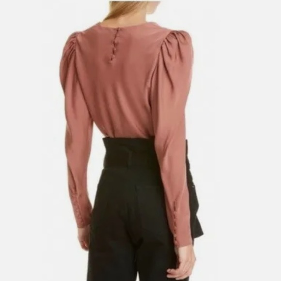 FRAME Shirred V-Neck Silk Blouse in Rosewood/sable color Size S - Picture 4 of 4